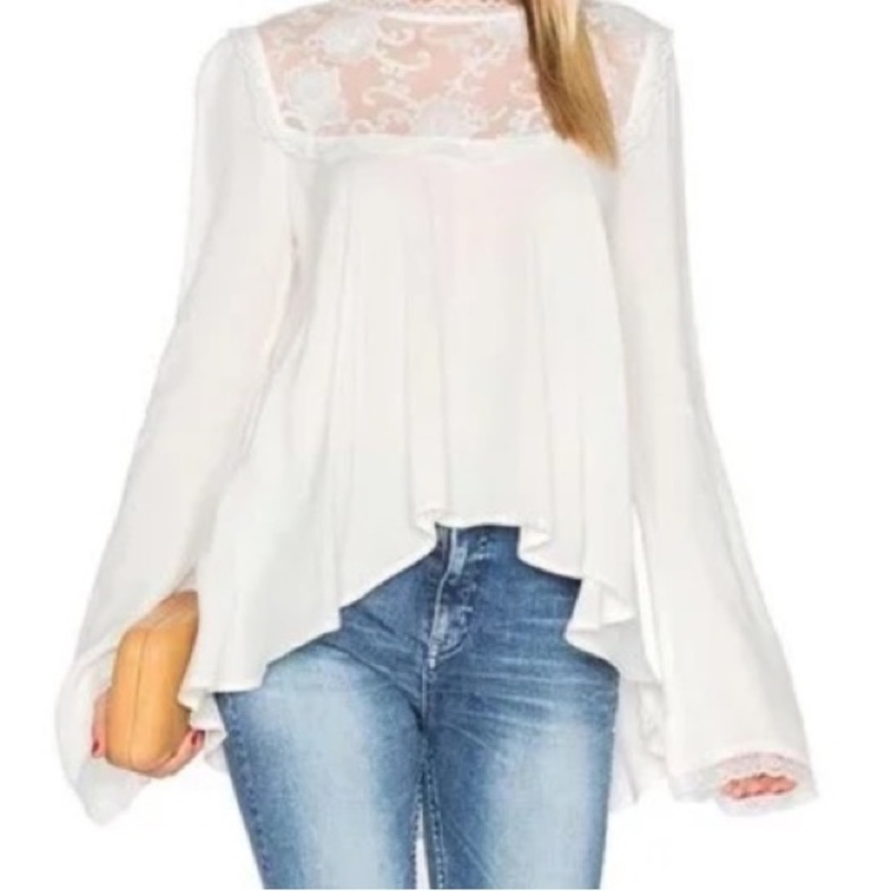 New! For Love and Lemons Ellery lace Blouse White NWT 45756
